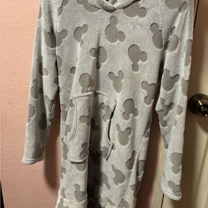Disney Grey Mickey Mouse Oversized Pullover Lounge Sherpa Hoodie Size Small
